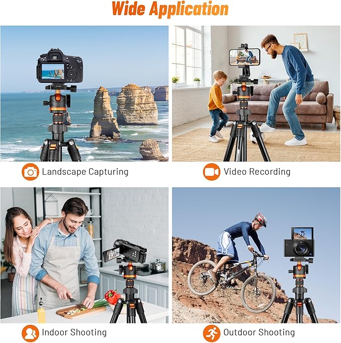 JOILCAN 66" Camera Tripod, Travel Tripod for Camera with 360° Ball Head & Phone Holder, Lightweight Compact Tripod for DSLR/Smartphone Photography, Max Load 22lbs