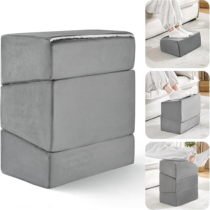 Foot Rest for Under Desk at Work, Adjustable Footrest for Office Chair & Gaming Chair,Ergonomic Footrest Pillow Desk Foot Stool with Washable Cover for Home, Airplane, Travel (Gray)