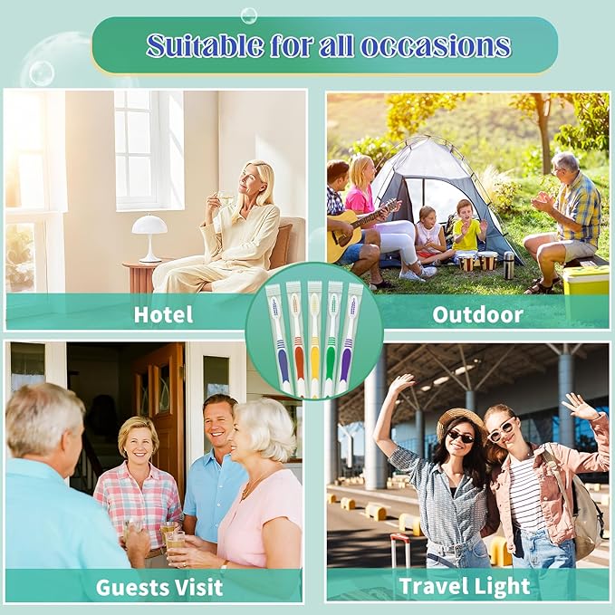 60 Pcs Toothbrush Bulk Disposable, Travel Toothbrushes Pack, Soft Bristle Individually Wrapped and Good Cleaning for Kids, Adult and The Elderly. Suitable for Hotel, Travel, Home, Donated