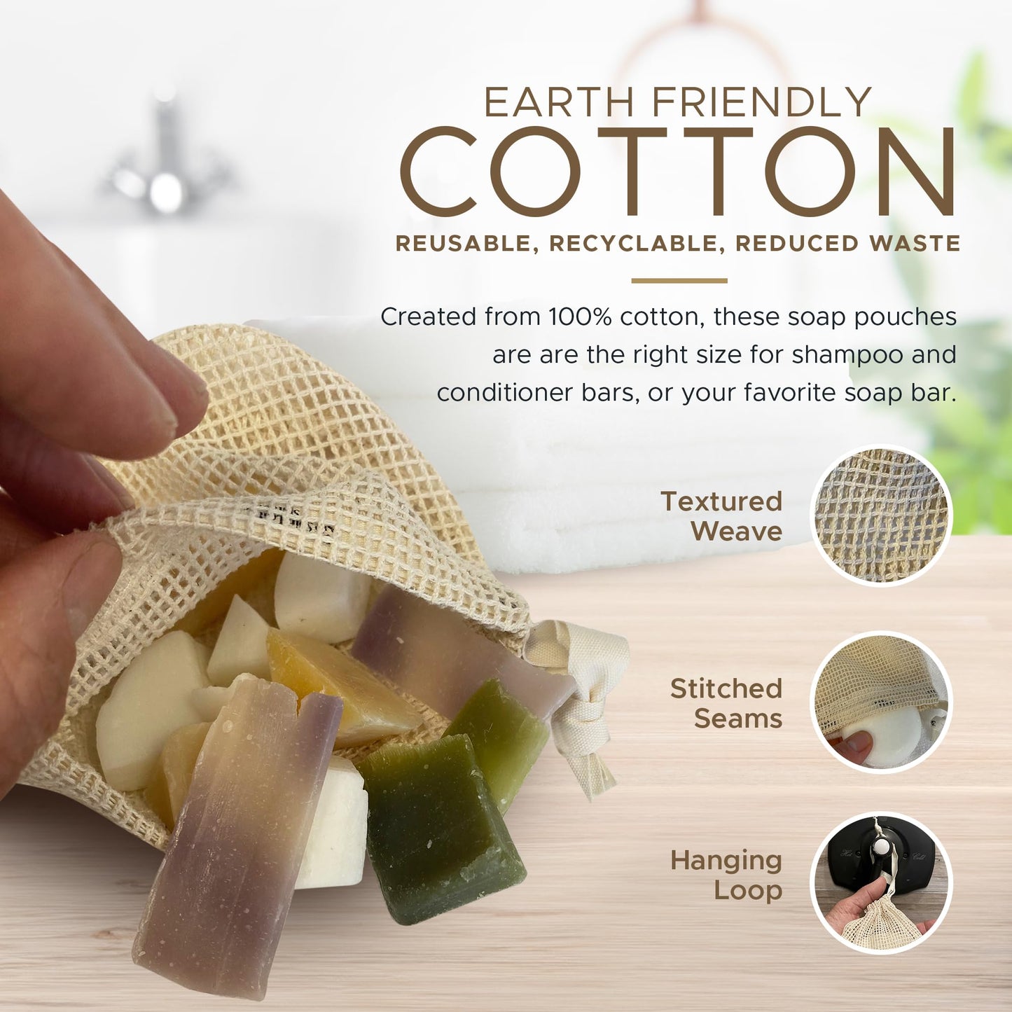 Whiffkitch Soap Pouch 5-Pack – Versatile Mesh Scrubber Wash Bag for Shower & Bath, Soft Cotton Bar Soap Holder & Travel Bag, Durable Scrubber Pouch for Rich Lather, 4x5 inches