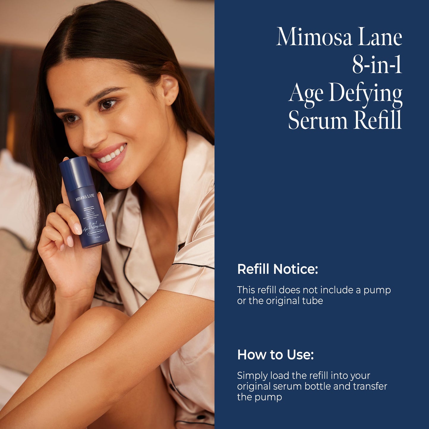 Mimosa Lane 8-in-1 Age Defying Serum REFILL, Hydrating Gradual Self-Tanning for Face, with Anti-Aging Hyaluronic Acid and Vitamin B, C, E, Sunless Tanner, Fragrance-Free, Vegan, 1 oz, Light