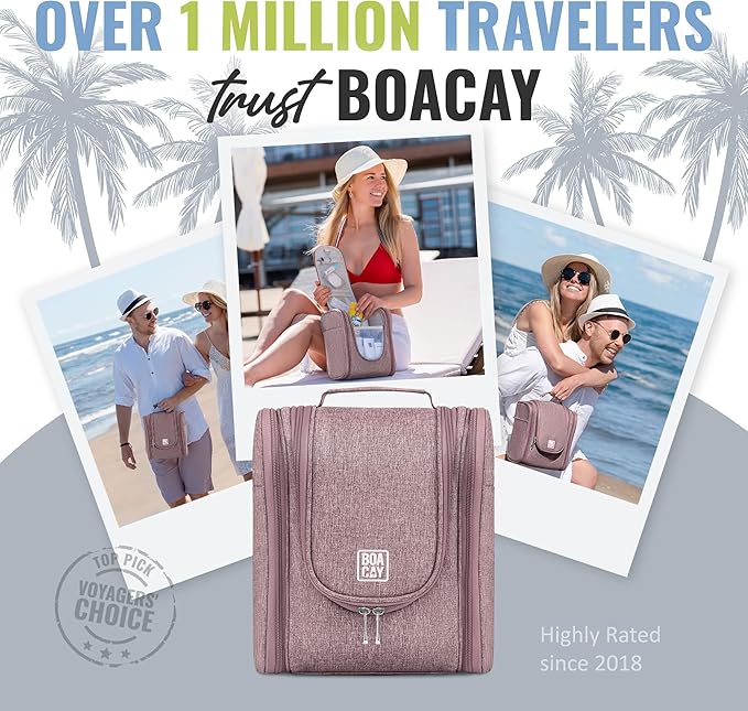 BOACAY Hanging Travel Toiletry Bag for Women and Men, Makeup Bag, Bathroom & Shower Organizer Kit for Accessories, Cosmetics, Travel Essentials