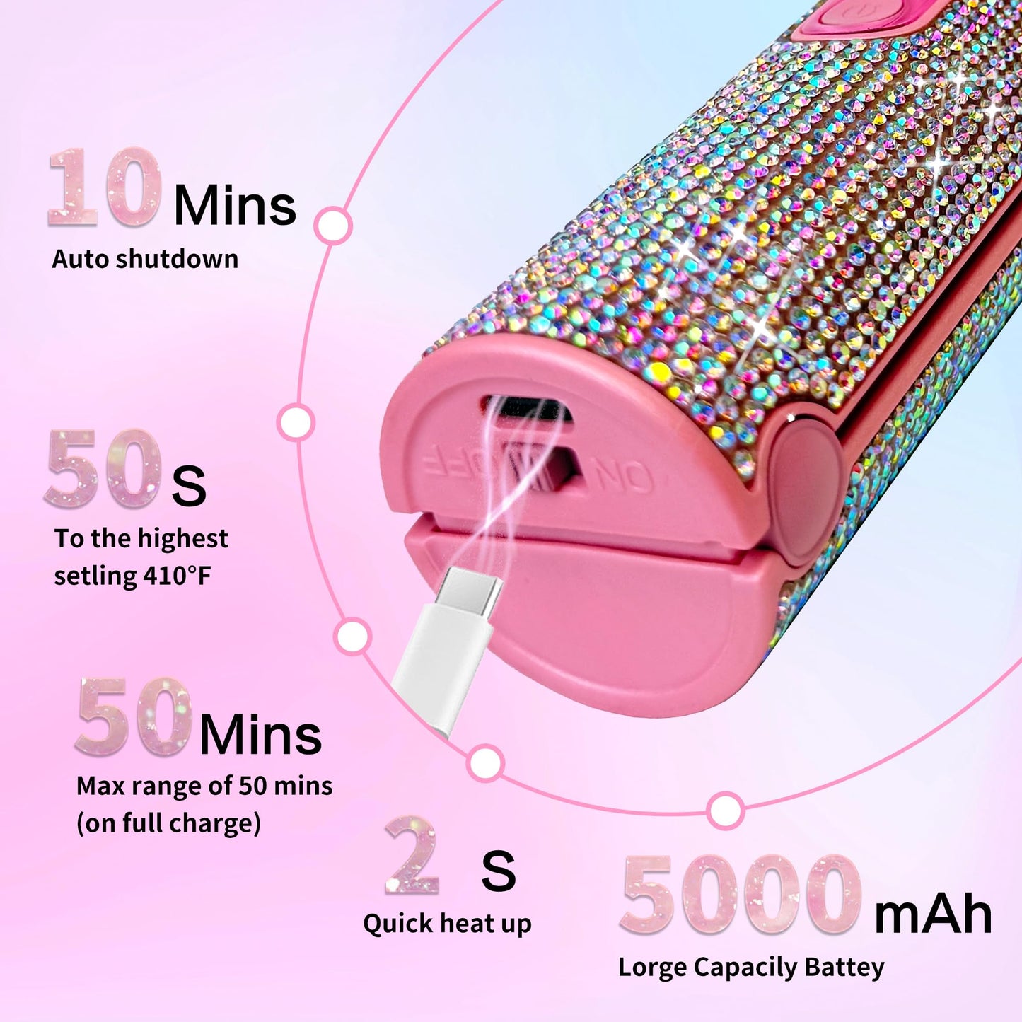 Cordless Hair Straightener, Portable Straightener 2 in 1 for Hair Straightening and Curling, Fast Heating Cordless Flat Iron, Cordless Curling Iron 5000mAh Rechargable for Travel (Mermaid)