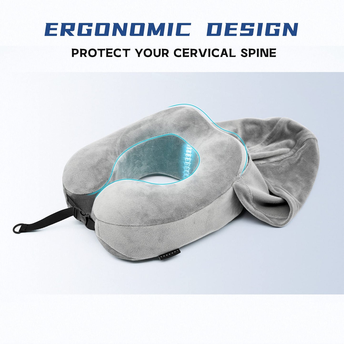 Cuddool Hoodie Travel Pillow Memory Foam Neck Pillow Head Chin Support Airplane, Car, Office & Home Sleep Rest Traveling Pillow(Gray,M)