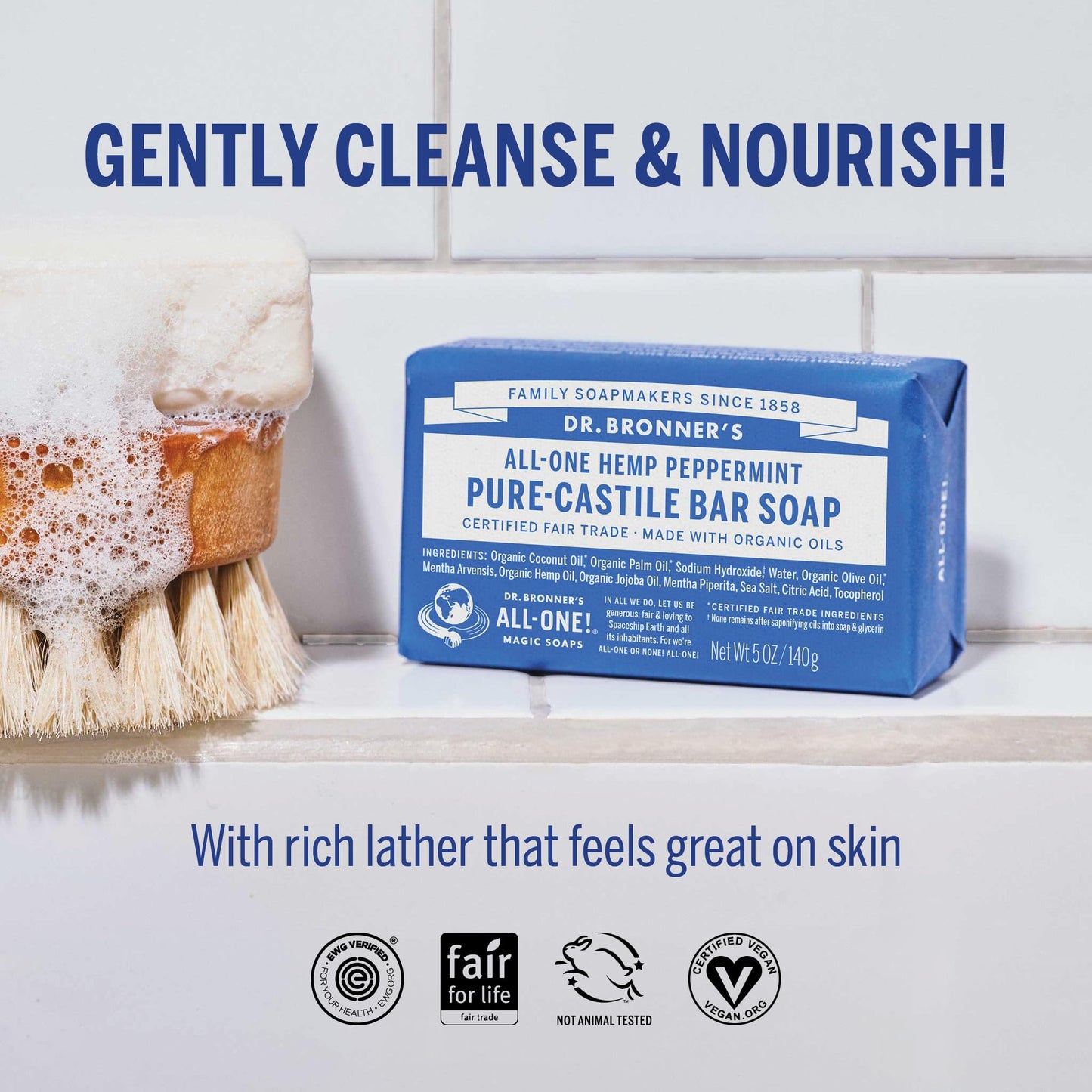 Dr. Bronner's Pure-Castile Magic Bar Soaps (Peppermint, 5oz, 2-Pack) – Made with Regenerative Organic Certified Oils, Soap Bars for Men & Women, Gentle for Face & Body, Vegan, Non-GMO