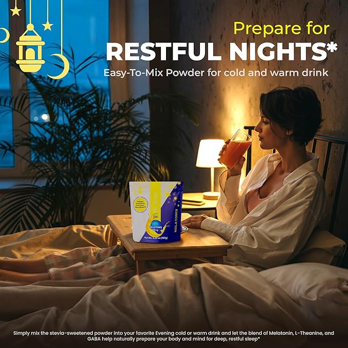 Dr Sugar Labs – Sleep Aid Melatonin Powder Drink Mix | 10mg Melatonin Sleep Supplement | 0 Sugar, Stevia-Sweetened with L-Theanine, GABA & Fiber | Bedtime Drink Mix for Restful Sleep – 30 Servings