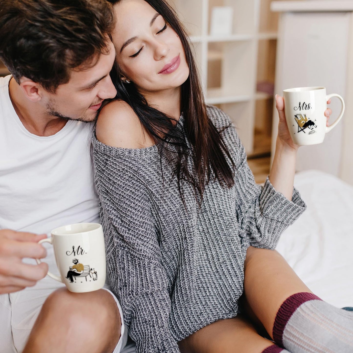 AW BRIDAL 16 OZ Mr and Mrs Coffee Mug Set of 2, Ceramic Engagement Anniversary Honeymoon Wedding Gifts for Newlywed Couples, Bridal Shower Bachelorette Gift For Bride