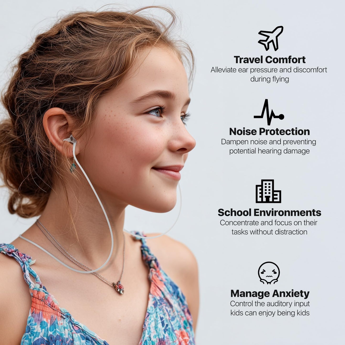 Ear Plugs for Airplane Pressure Relief & Preventing Ear Pain - Flying Travel Essentials - Comfortable Reusable Plane Earplugs for Adult/Kids 12+ Charcoal Black