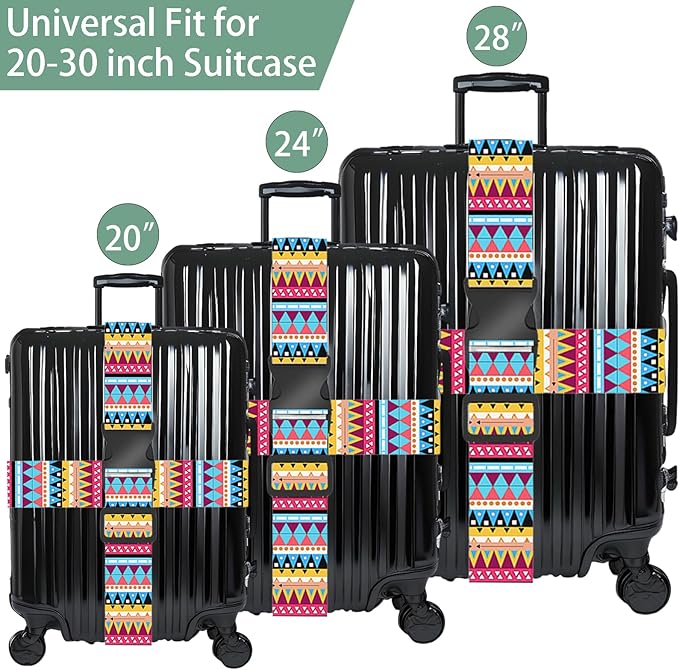 Bohemia Luggage Straps for Suitcases, Adjustable Luggage Travel Belt to Keep Luggage Security While Travel, Strong Polyester Fabric, Easy-to-Recognize Stylish Design Travel Accessories, 2 Pack