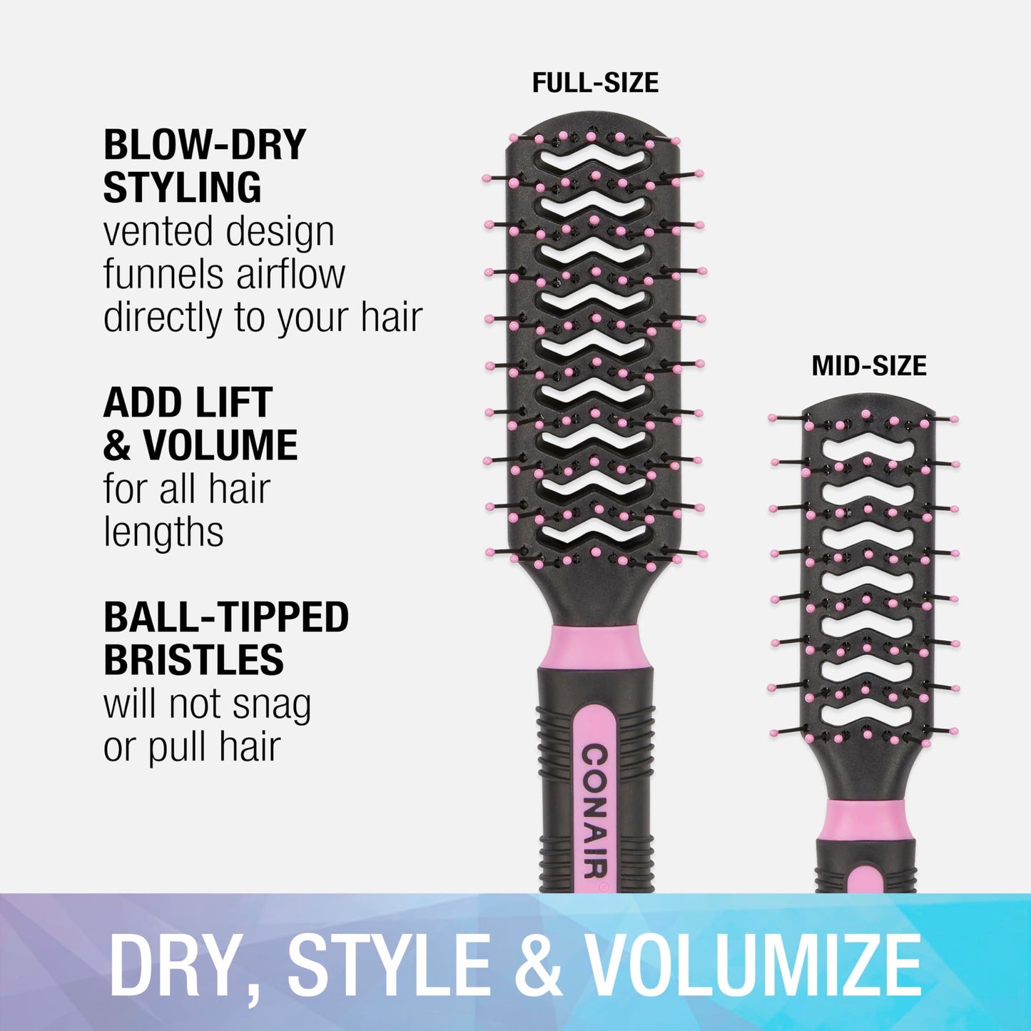 Conair Salon Results Vent Hairbrush Set - Detangling Hair brush - suitable for men and women - features Travel + Full-size - Pink/Black