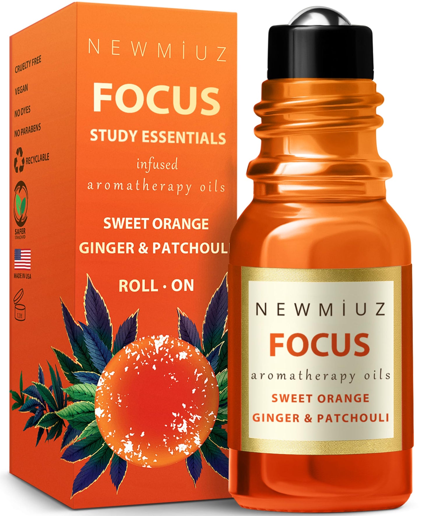 Focus Roll On Essential Oil Concentration Memory Attention Orange Ginger Patchouli Functional Aromatherapy Stick Self Care Study Gift Stocking Stuffer