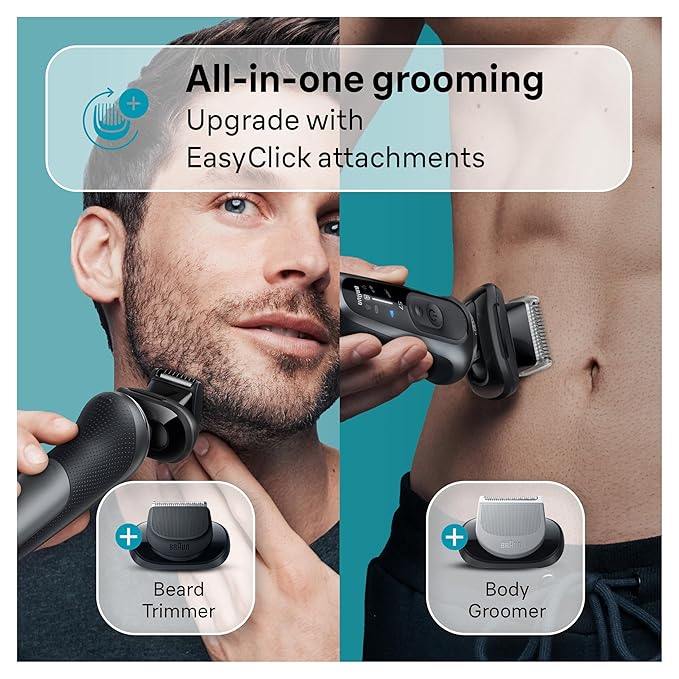 Braun Electric Shaver for Men, Series 7 7177cc, Wet & Dry Shave, Turbo & Gentle Shaving Modes, Waterproof Foil Shaver, Space Grey