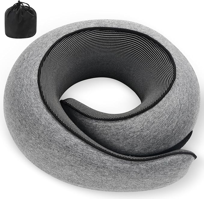 Neck Pillow, Travel Pillow uses Memory Foam to Support Neck Comfort, Ideal Companion for Airplane and car Travel, Compact, Convenient, and Versatile Airplane Sleep Pillow(Gray)