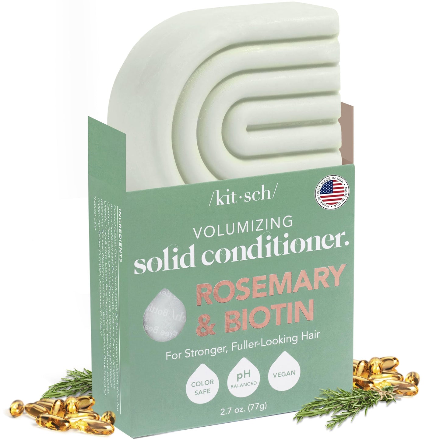 Kitsch Rosemary & Biotin Volumizing Hair Conditioner Bar for Hair Growth & Thickening – Hydrating & Cleansing Hair Conditioner for Women & Men - Paraben, Silicone & Sulfate Free - Made in USA - 2.7 oz