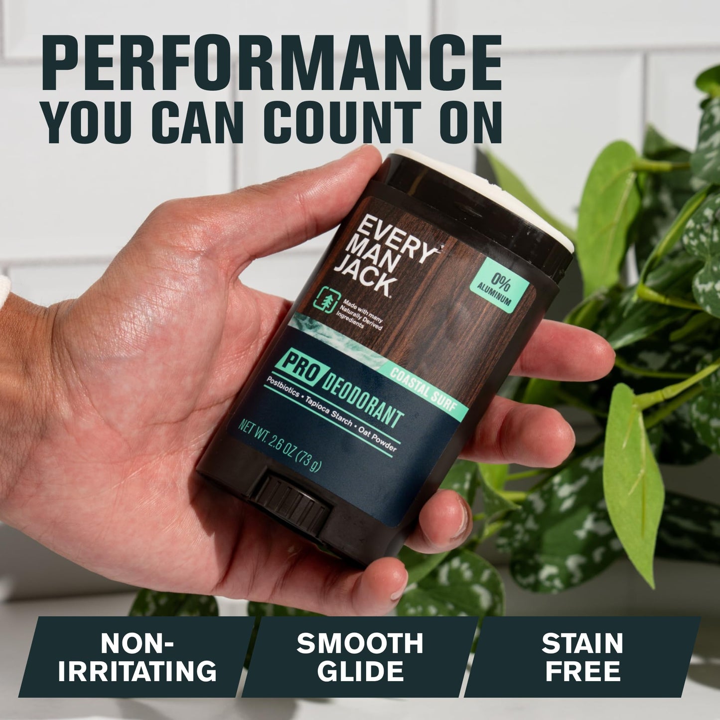 Every Man Jack Men's Pro Deodorant - 48-Hour Odor Defense Blend - Aluminum Free - Contains Postbiotics, Tapioca Stach & Oat Powder - Coastal Surf Scent - 2.6 oz (1 Pack)