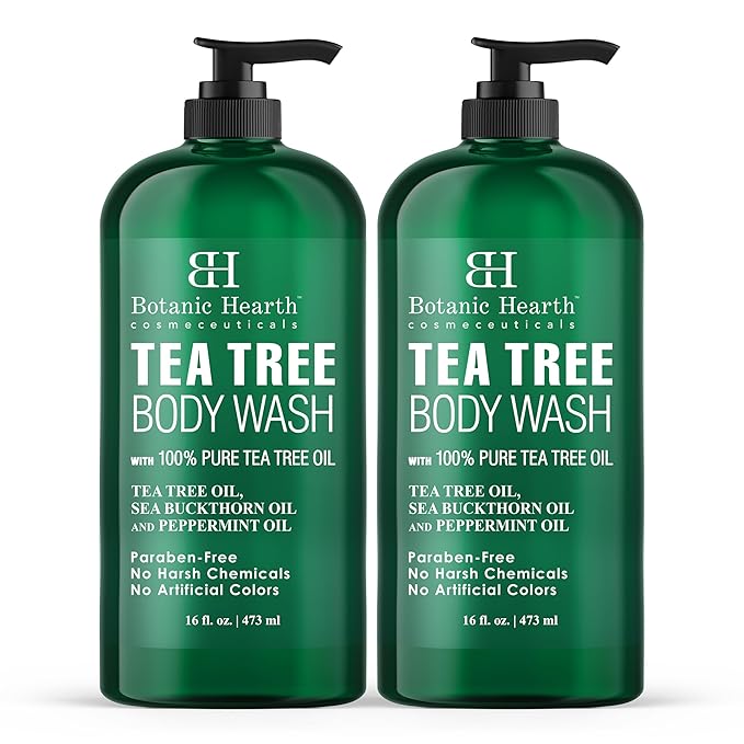Botanic Hearth Tea Tree Body Wash | 16 Fl Oz | Helps Soothe Itchy, Dry Skin, Antifugal Body Wash With 100% Pure Tea Tree Oil | Sulfate Free, Paraben Free, For Men And Women Set Of 2