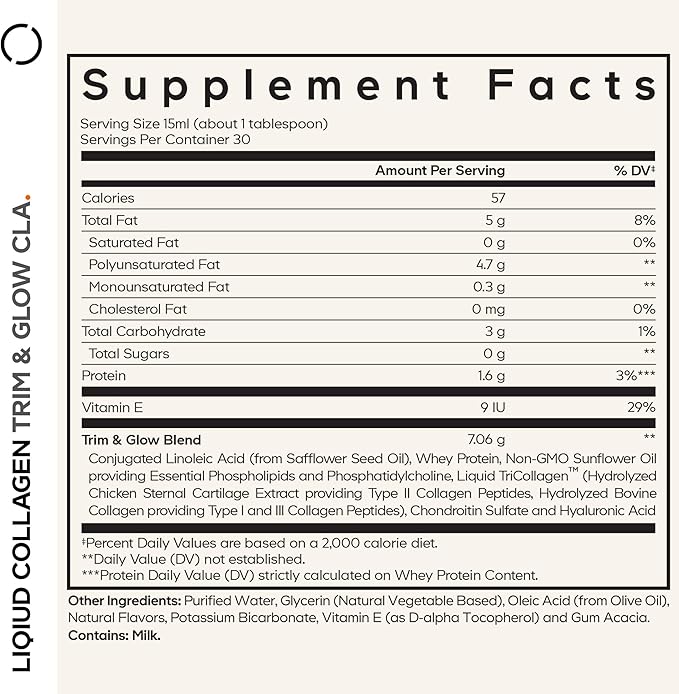 Codeage Liquid Collagen Supplement Chocolate Flavor, Beauty Trim & Glow Liposomal Collagen Peptides, CLA Conjugated Linoleic Acid, Hyaluronic Acid, Vitamin E, Hydrolyzed, Non-GMO, 15.22 fl oz