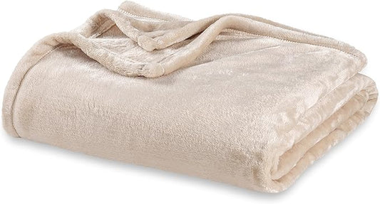 Berkshire Blanket Classic VelvetLoft® Solid Throw Blanket, Lightweight Soft Fuzzy Plush Throw Blanket for Bed and Couch, Grain, 50x60 Inches