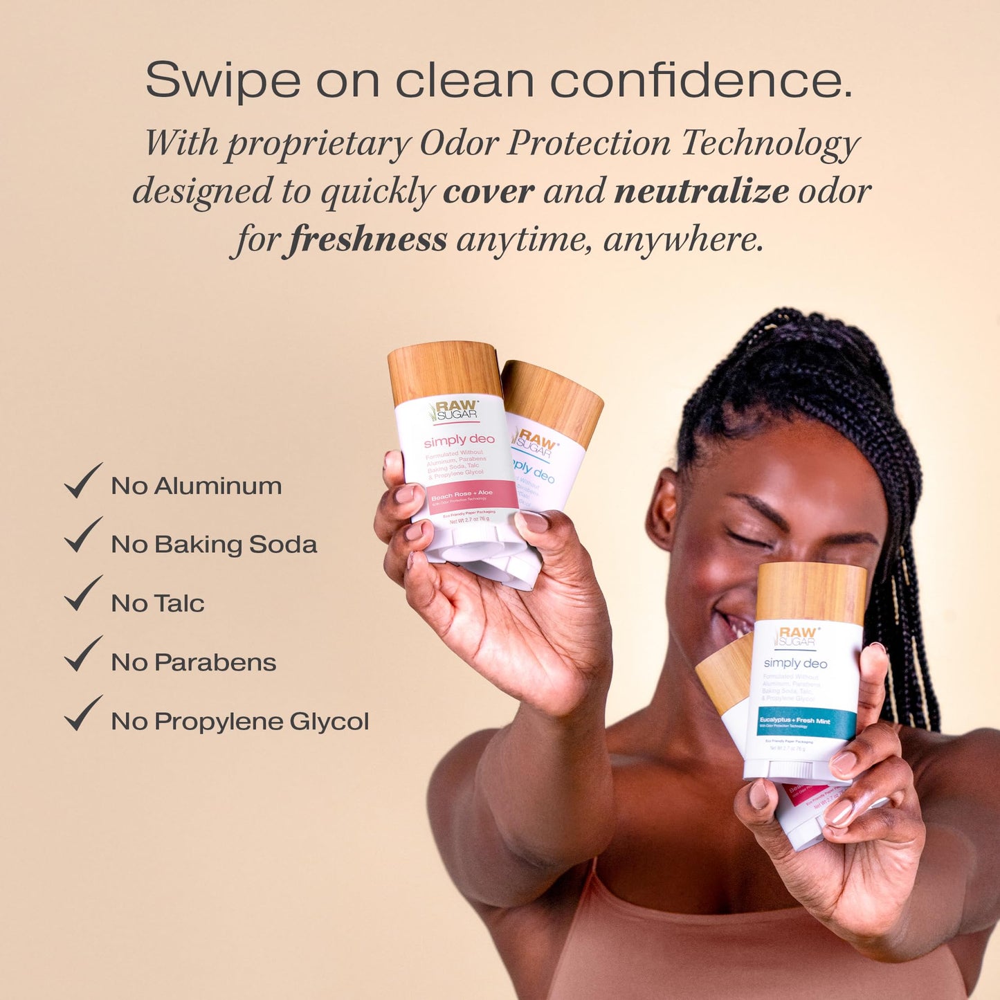 RAW SUGAR Aluminum Free Deodorant Stick, Simply Deo Variety Bundle (Pack of 3) Whole Body Deodorant for Women & Men, Clean Formulated without Baking Soda, Talc & Parabens, Variety Pack