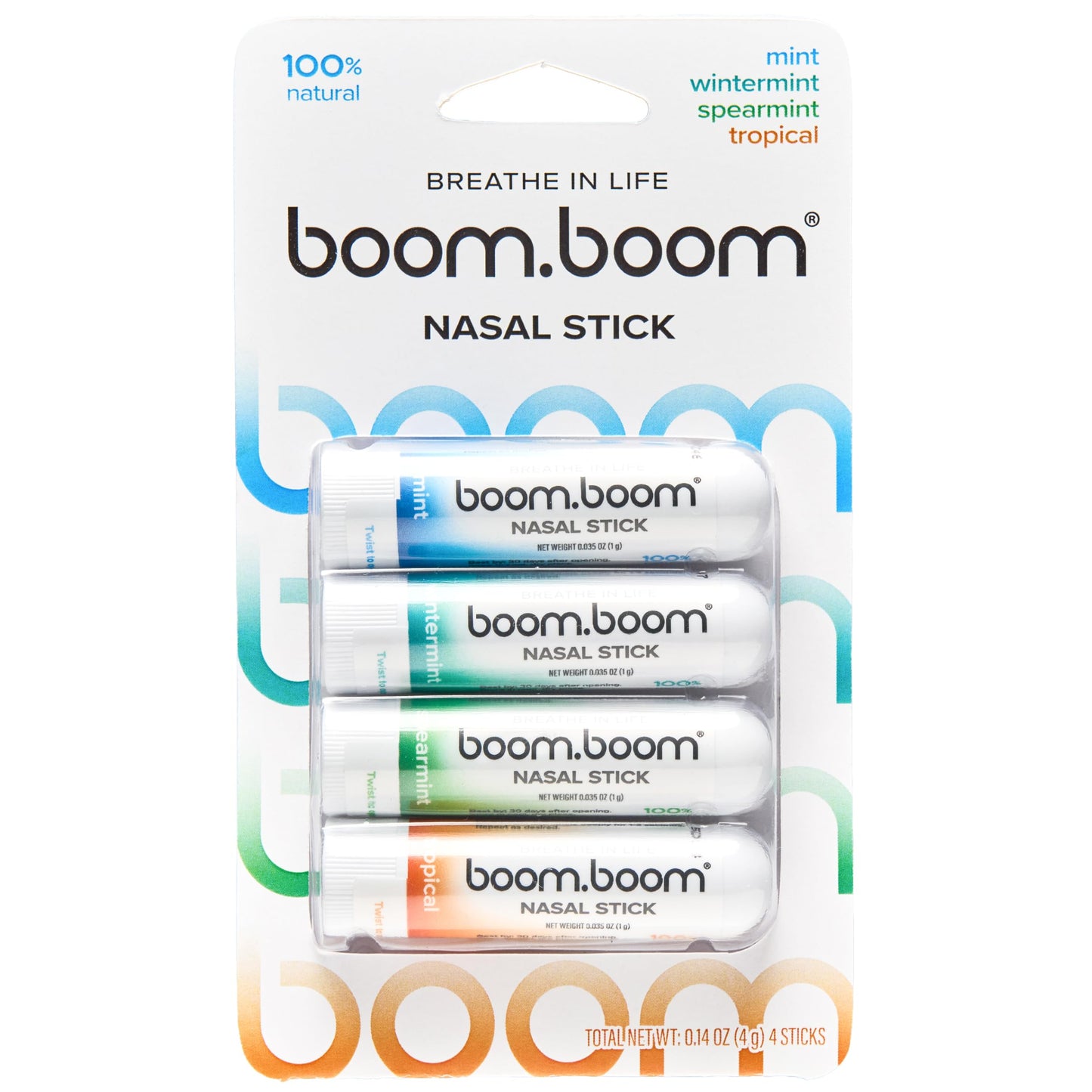 BoomBoom Nasal Stick | Vapor Flow Technology | Cool Refreshing Sensation | Natural Mood Boost | Simple Ingredients | Essential Oils + Menthol Inhaler (Mint, Wintermint, Tropical, Spearmint)