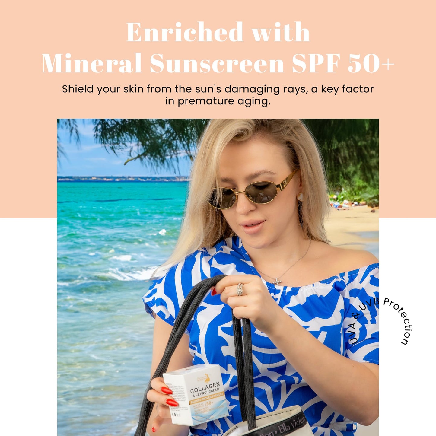 Daily Face Moisturizer with SPF 50 - Retinol, Hyaluronic Acid & Collagen with Age-Defying, Lift & Firm Cream and Sun Protection - Day & Night Repair Moisturizing Anti-Aging Sunscreen Lotion | 1.7oz