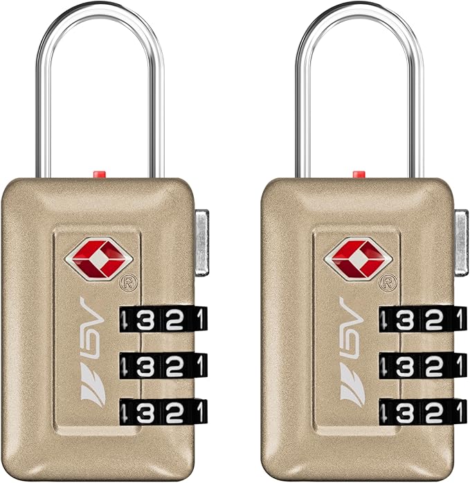 BV TSA Accepted Luggage Travel Lock, Set-Your-Own Combination Lock for School Gym Locker, Luggage Suitcase Baggage Locks, Filing Cabinets, Toolbox, Case (Champagne Gold, 2 Pack)