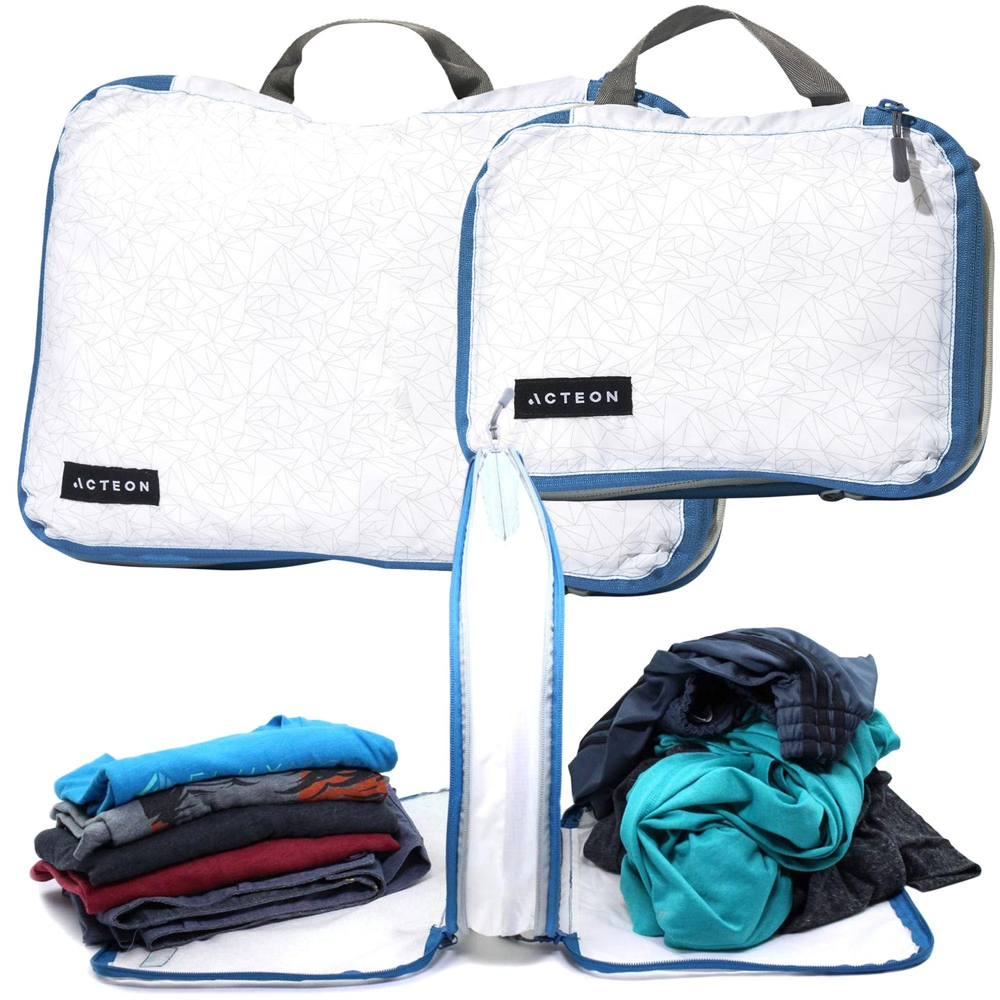 Compression Packing Cubes - 2 Pack Clean Dirty Separate Zipper - Luggage & Suitcase Organizer Travel Cube, Large Small Laundry Compartment Organizers for Clothes, Shoes Makeup