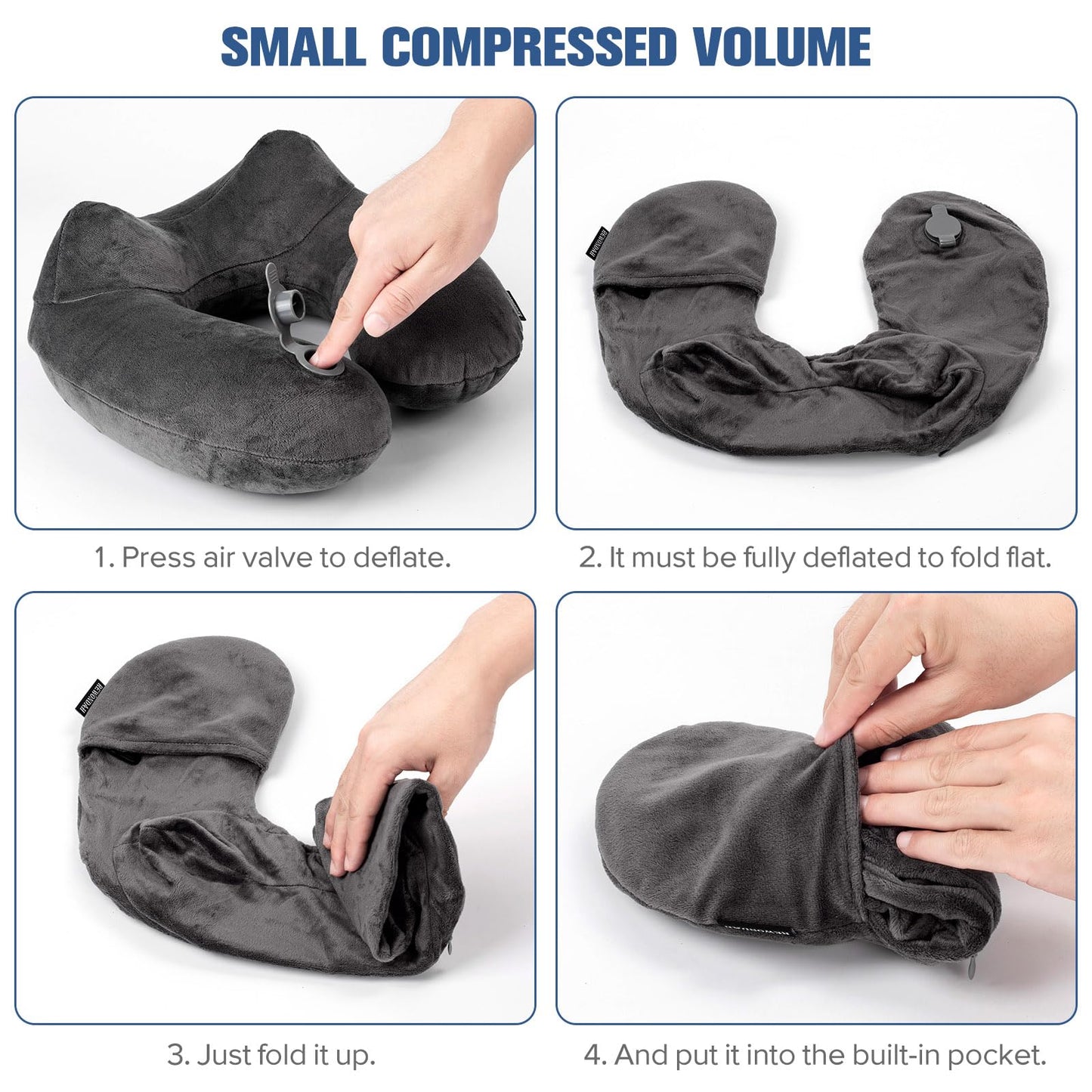 Rewondah Inflatable Travel Pillow for Sleeping Airplane - Inflatable Neck Pillow for Traveling on Plane with Washable Cover, Blow up Neck Travel Pillow for Airplanes, Cars - Portable and Comfortable