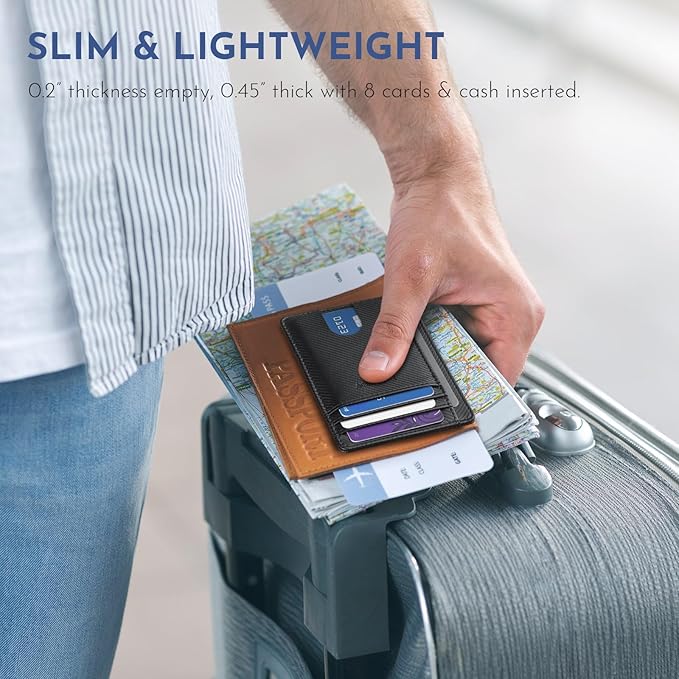 Buffway Slim Minimalist Front Pocket RFID Blocking Leather Wallets for Men and Women - Peak Black