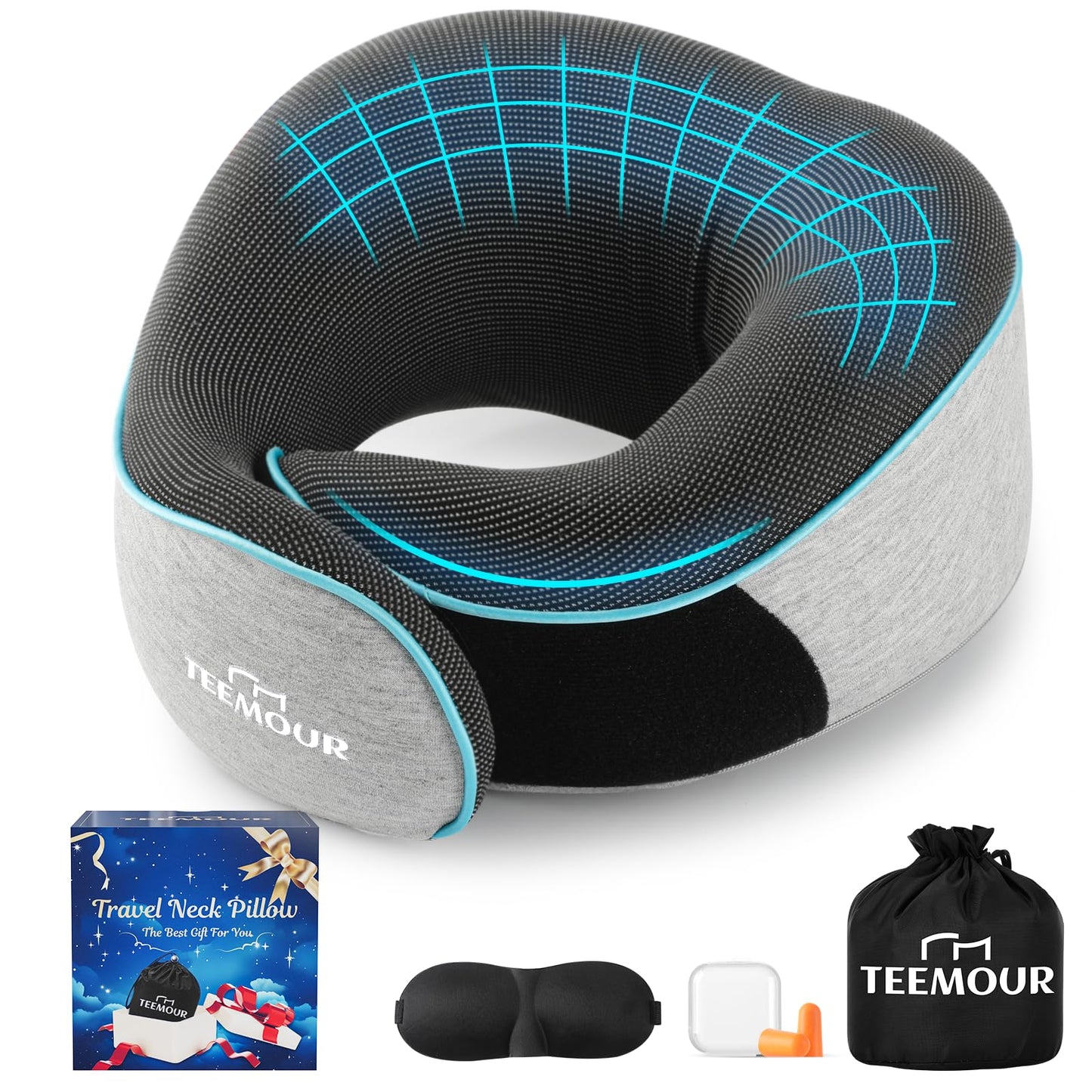 Upgraded Neck Pillow for Airplane Travel - 360° Support Gifts for Women/Men/Mom/Dad, Memory Foam Travel Pillow With Eye Mask & Earplugs, Portable Carry Bag for Long Flights| Best Airplane Accessories