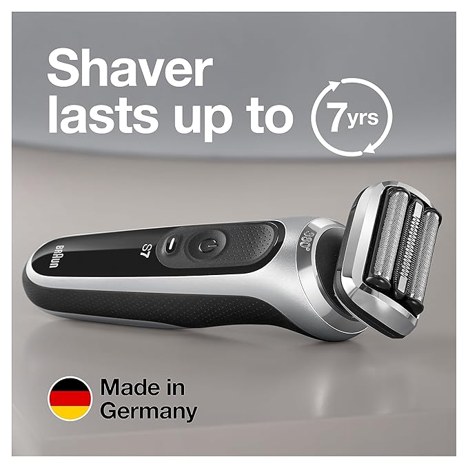 Braun Electric Razor for Men, Waterproof Foil Shaver, Series 7 7027cs, Wet & Dry Shave, with Beard Trimmer, Rechargeable, Charging Stand and Travel Case Included, Silver Black