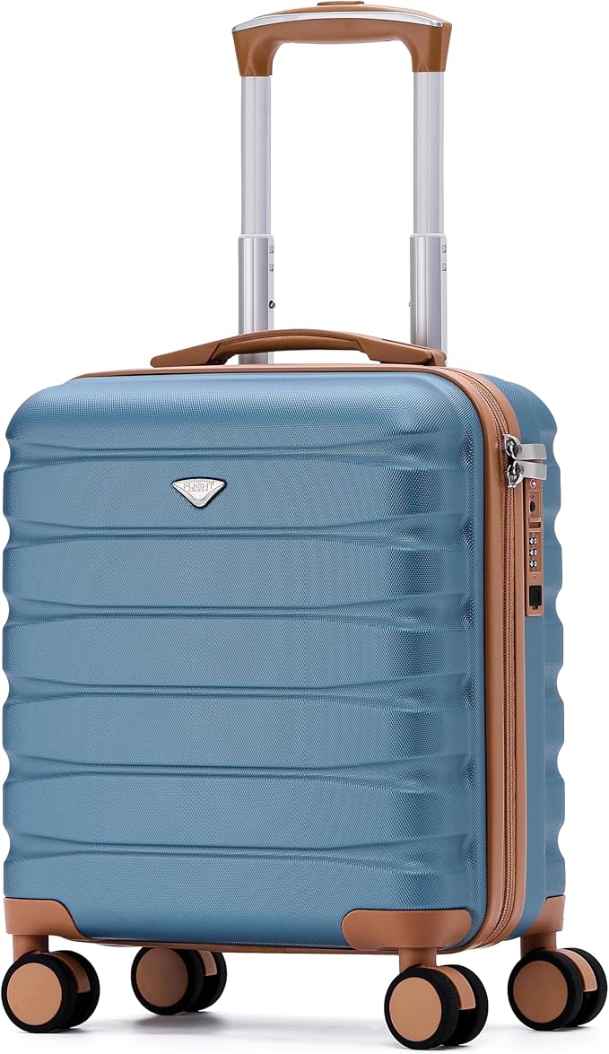 Carry On Suitcase Hardside Built In TSA Lock & USB Port Silent Double Spinner Wheels Maximum Underseat Carry-On Bag For American & United Approved Airlines( 18x14x8" ,Blue/Tan )