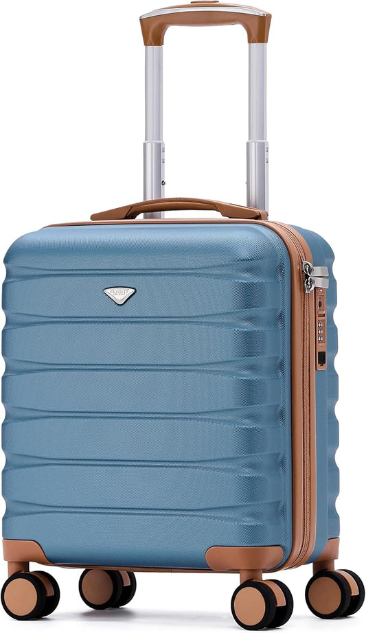 Carry On Suitcase Hardside Built In TSA Lock & USB Port Silent Double Spinner Wheels Maximum Underseat Carry-On Bag For American & United Approved Airlines( 18x14x8" ,Blue/Tan )