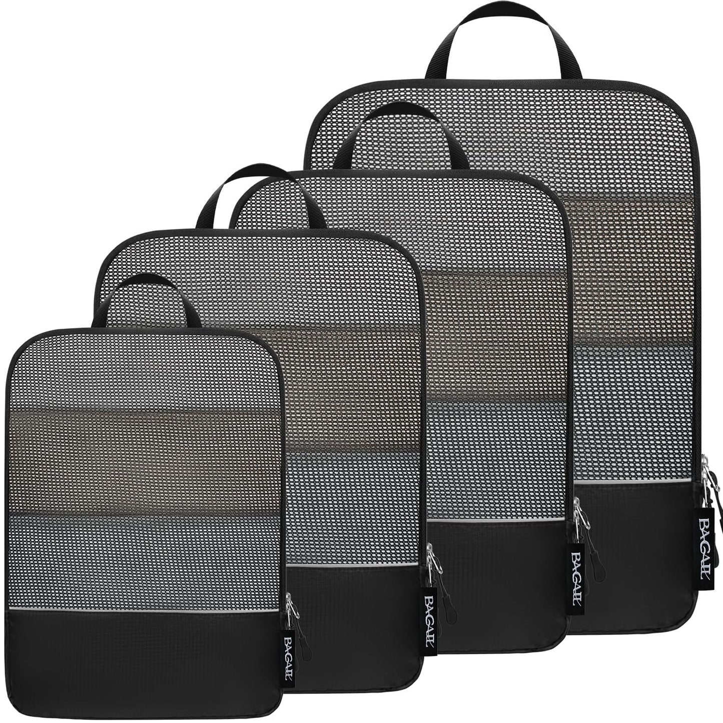 BAGAIL 4 Set/6 Set Ultralight Compression Packing Cubes Packing Organizer for Travel Accessories Luggage Suitcase Backpack(70D 4Set Mesh Black)