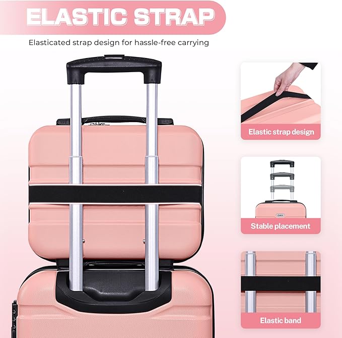 AnyZip Carry On Luggage 2PCS Luggage Set PC ABS Hardshell Lightweight Suitcase TSA Lock with 4 Spinner Wheels（14/20, Pink）