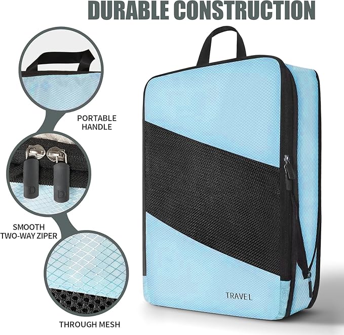 Compression Packing Cubes for Travel, Space Saving Vacation Travel Essentials, Travel Accessories for Suitcase Organizer Bags Set, Durable Luggage Organizer Travel Bags (sky-blue)