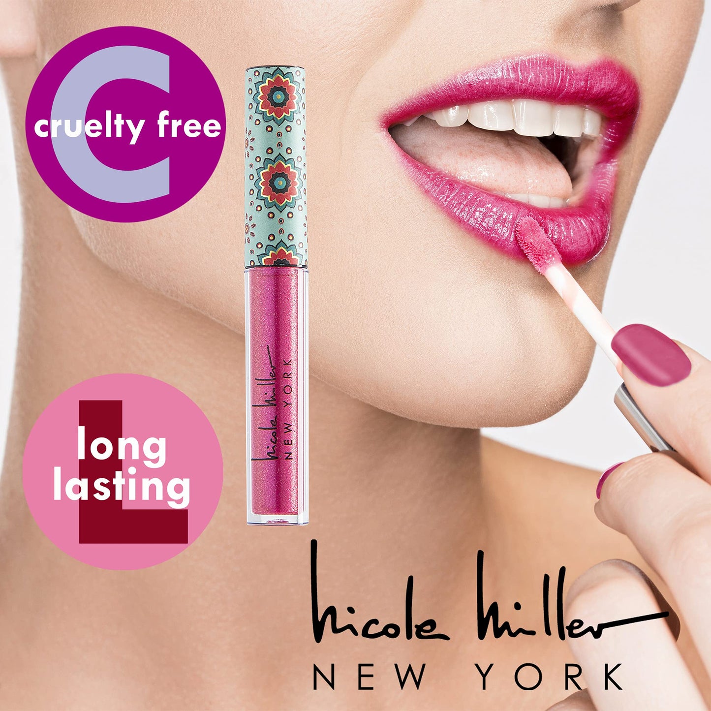 Nicole Miller Lip Gloss Collection Shimmery Glosses for Women and Girls Long Lasting Color Set with Rich Varied Colors, Pink Glossy, 10 Count (Pack of 1)