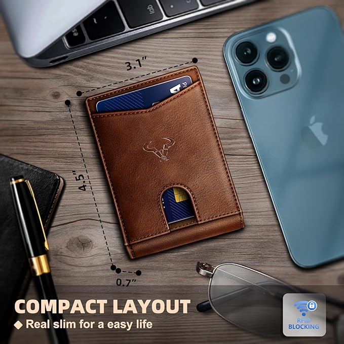 BULLIANT Men Wallet, Slim Leather Wallet Front Pocket Card Holder Gift For Men 11 Slots RFID Blocking