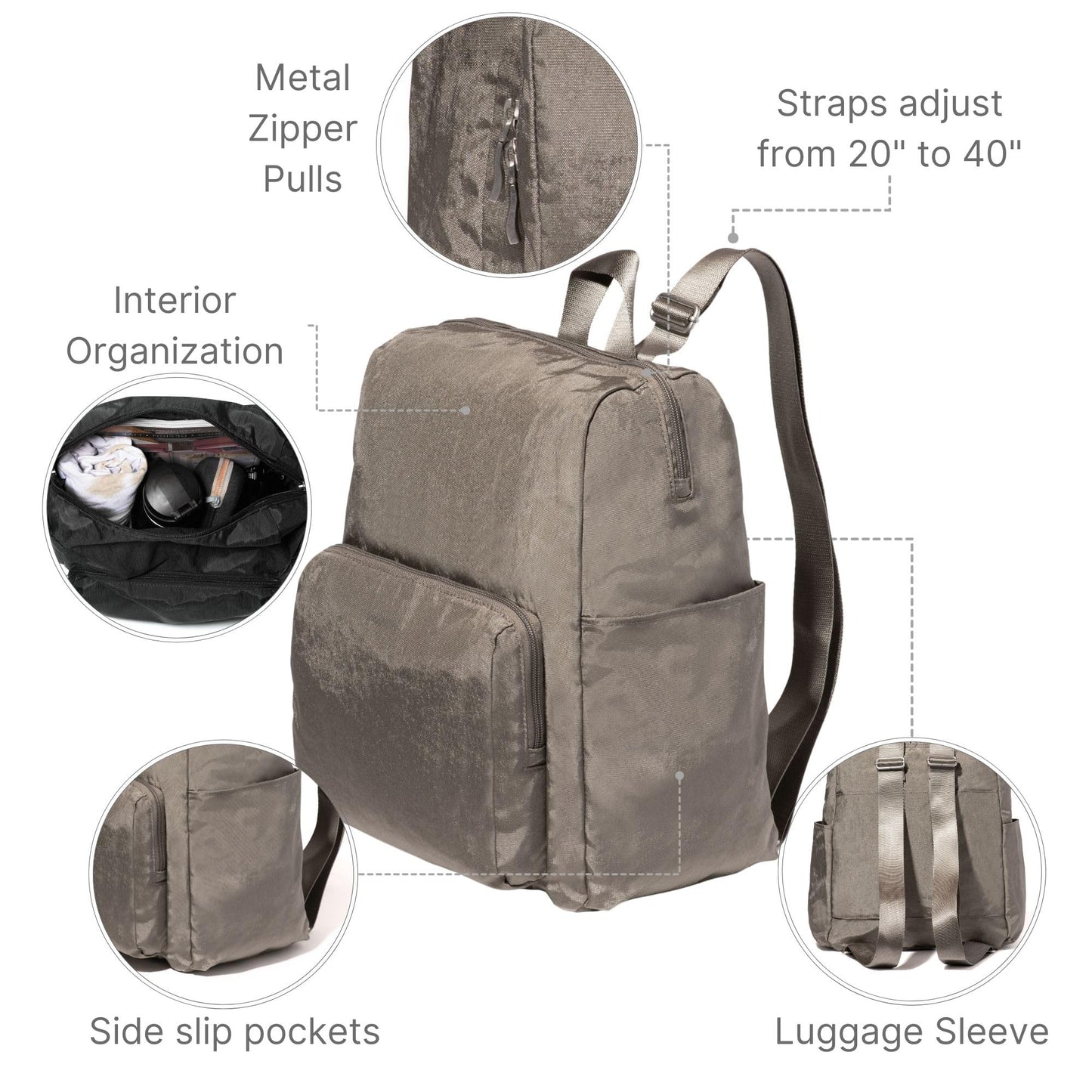 Baggallini Women's Carryall Packable Backpack, Sterling Shimmer