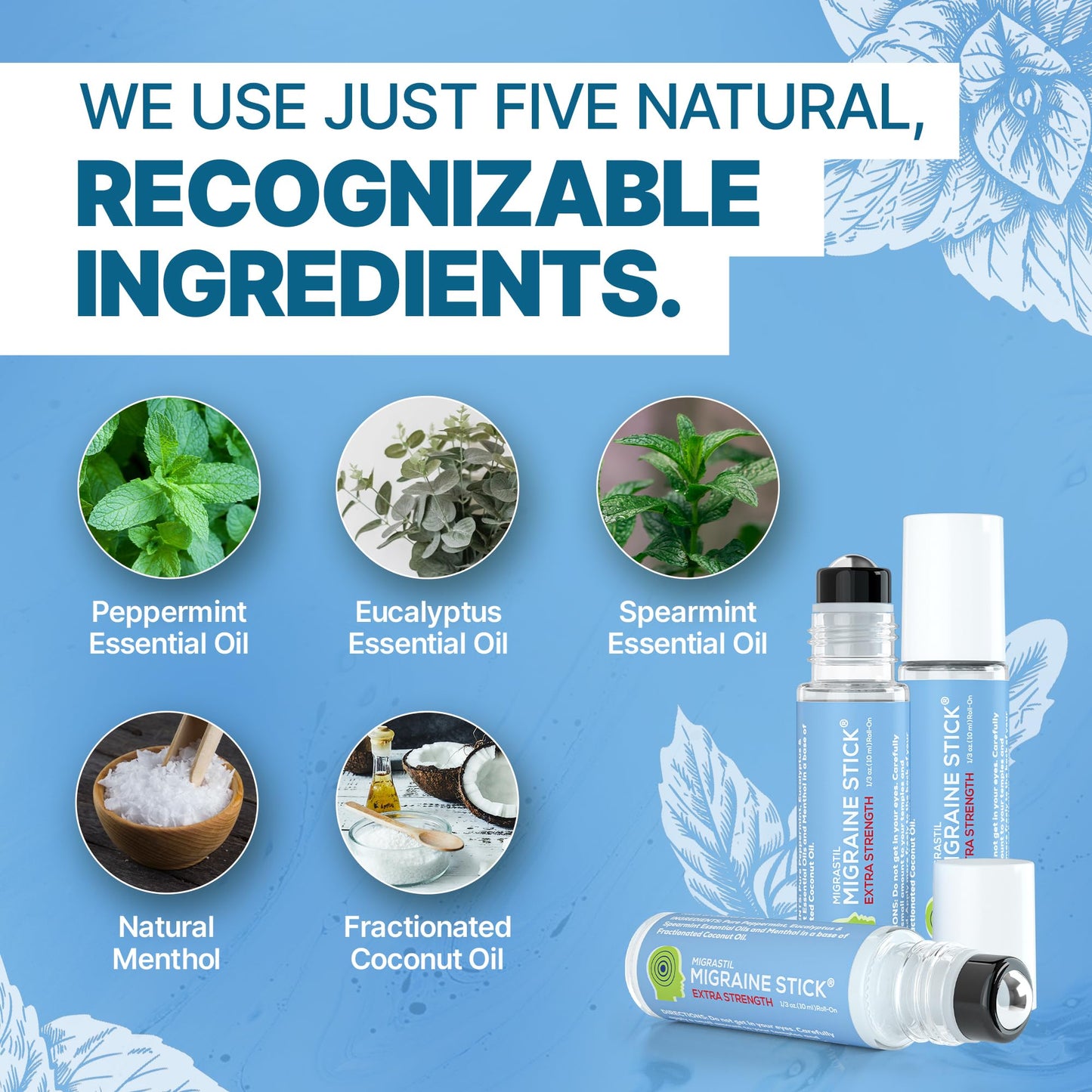 Basic Vigor Migrastil Extra Strength Migraine Stick Advanced Formula, Strong Aromatherapy Roll On Includes Menthol, Essential Oils, No Lavender, Made in The USA.