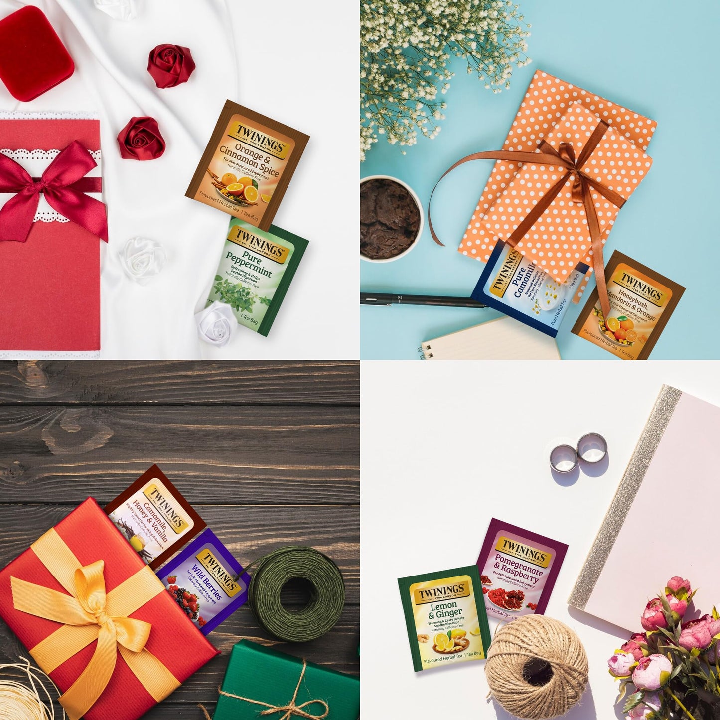 Twinings 48 Tea Bags Herbal Variety Pack, Bundle with 20 Flavored Honey Sticks – 12 Flavors Caffeine-Free Individually Wrapped Teas for Gift Basket, Office, Lobby Refreshments