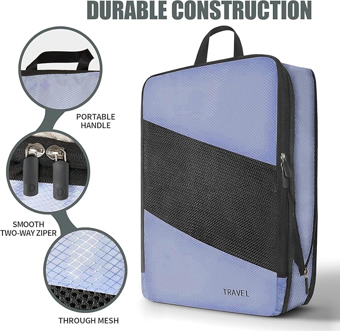 Compression Packing Cubes for Travel, Vacation Travel Essentials, Travel Accessories for Suitcase Organizer Bags Set, Space Saving Luggage Organizer Travel Bags (indigo)