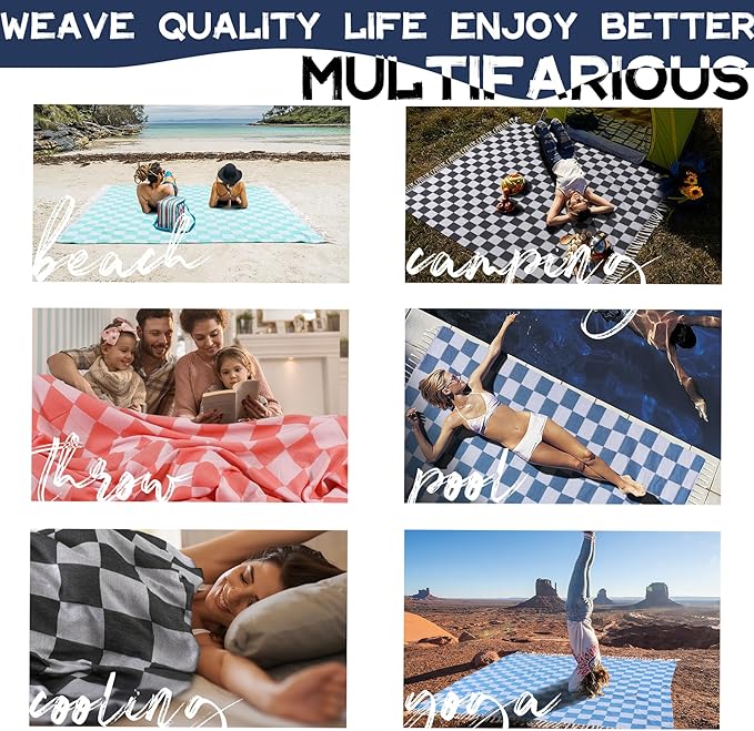 Jumbo Turkish Beach Towel Blanket Picnic Outdoor Mat Oversized Sandproof Fast Dry Thin Extra Large XL Big Huge Compact Soft Cotton Neutral Cute Summer Vacation Gifts Travel Essential Cruise Ship Item