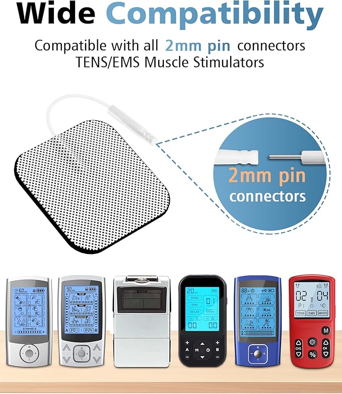 20PCS TENS Unit Electrode Pads 2x2 with Reusable Self-Adhesive Performance, Replacement Pads Compatible with TENS 7000/3000, AUVON, Neocarbon, TENKER, Eelectrode Pads Use 2mm Lead Wires (White)