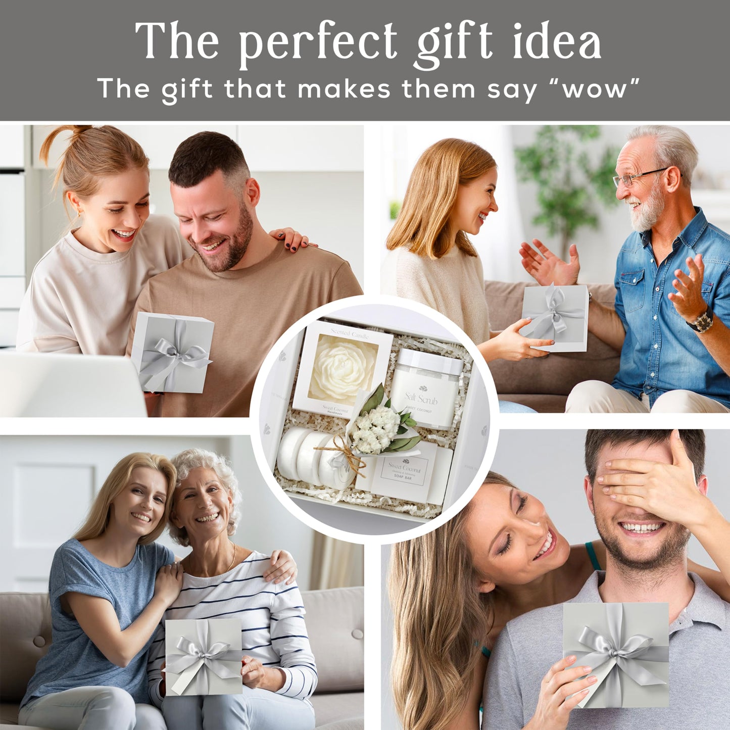 Sweet Coconut Spa Gift Set for Women – Relaxation Gift Basket with Candle, Soap, Salt Scrub & Shower Steamers – Birthday, Thank You, Bridal Shower & Self Care for Mom, Wife, Sister, Friend