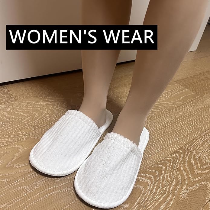 20 Pairs White Disposable Slippers, SPA Hotel Slipper for Women and Men, Closed Toe Soft Coral Fleece Slippers for Guests, Non-Slip Slipper for Travel Home Salon
