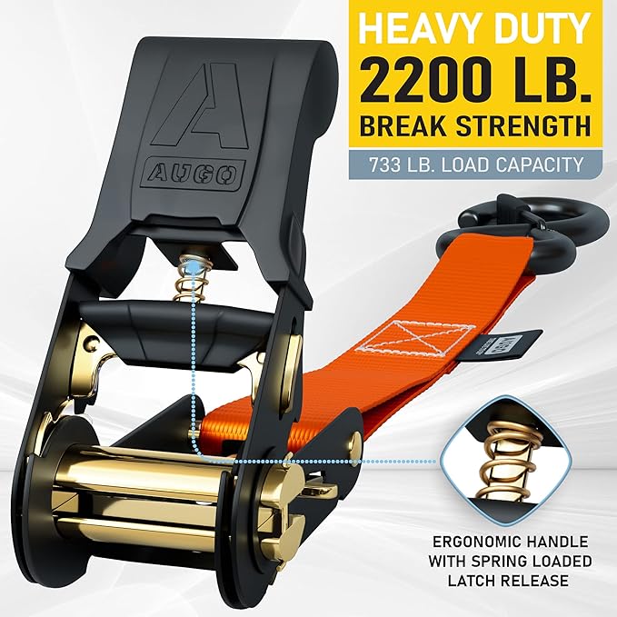 AUGO Ratchet Straps Heavy Duty 4 Pack -15 FT - 2200 LB Break Strength – with Safety Lock S Hooks - Cargo Straps for Moving, Appliances, Motorcycle – Soft Loop Tie Down Straps