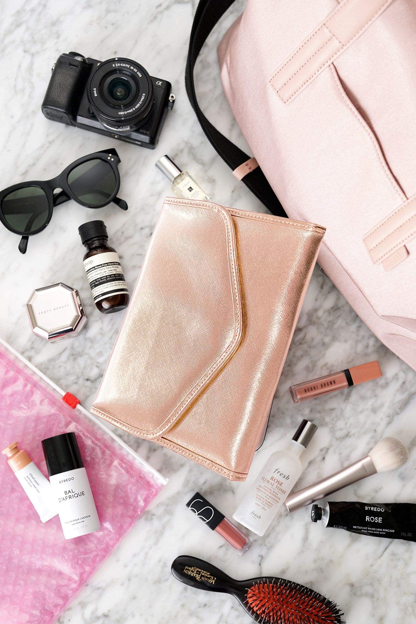 Altitude Boutique Travel Jewelry Organizer Roll Foldable Jewelry Case for Journey Packing Vacation-Rings, Necklaces, Bracelets, Earrings (Rose Gold, Medium)