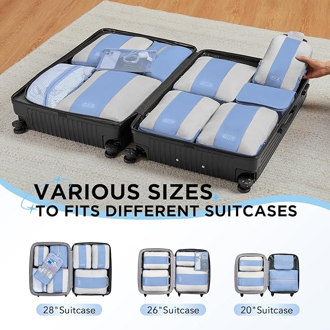 10 Set Compression Packing Cubes for Travel Essentials,Compressible Expandable Packing Cubes for Suitcase,OlarHike Luggage Organizer Bags for Travel,Handy Helper for Organizing Clothes(Light Blue)