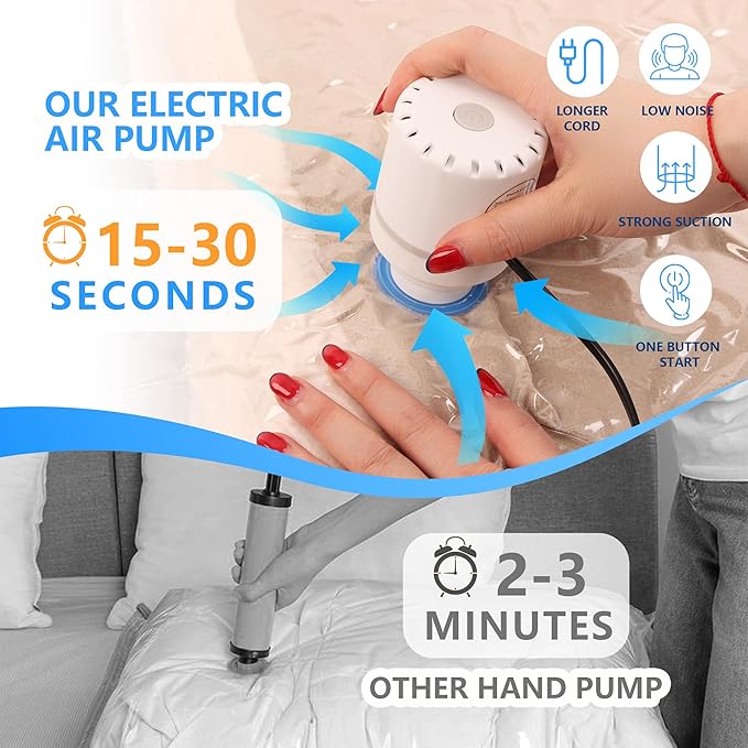 25 Pack Vacuum Storage Bags with Electric Air Pump, Space Saver Bags (3 Jumbo/4 Large/5 Medium/5 Small/4 Roll M/4 Roll S) Compression for Comforters and Blankets, Duvets, Pillows, Travel